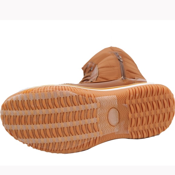 Tan Nylon Lace Up Faux Fur Cuff Winter Snow Boot - Picture 7 of 8